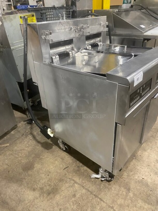 Frymaster Commercial Electric Powered 2 Bay Deep Fat Fryer! All Stainless Steel! On Casters! WORKING WHEN REMOVED! Model: FPRE217BLCSD SN: 0704NE0034 480V 60HZ 3 Phase - Image 3 of 11