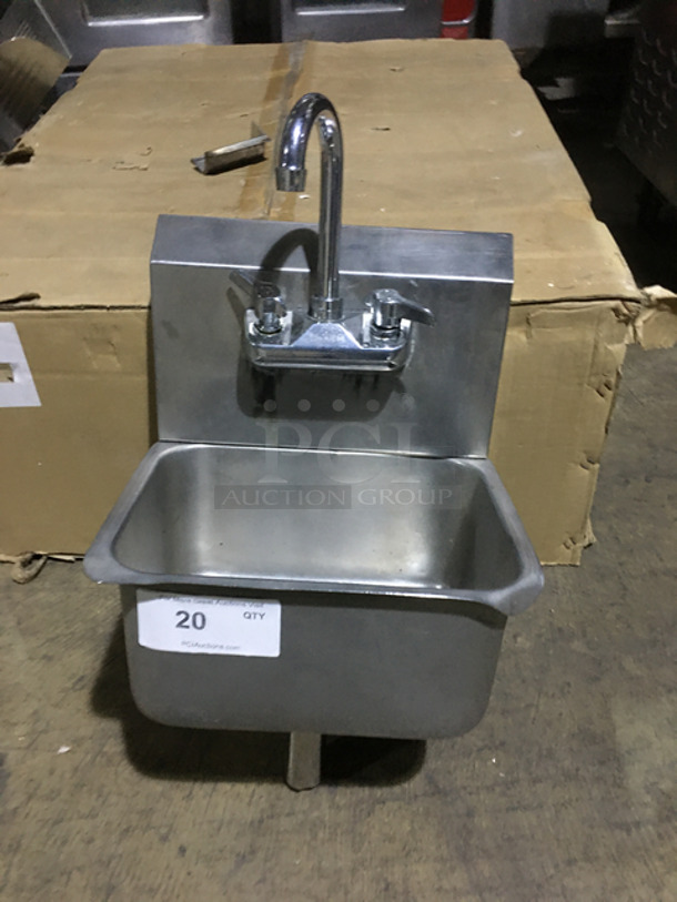 Solid Stainless Steel Hand Sink! With Faucet And Handles! With Back Splash!