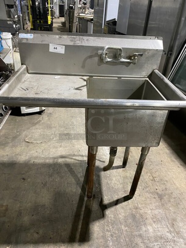 Green World Commercial Single Compartment Dish Washing Sink! With Single Side Drain Board! With Faucet And Handles! With Back Splash! All Stainless Steel! On Legs! Model: TSA1L1 - Image 1 of 9