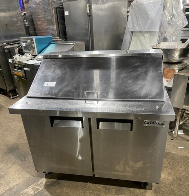 Coldline All Stainless Steel Refrigerated Mega Top Sandwich Prep Table! With Two Door Underneath Storage Space! On Casters!
