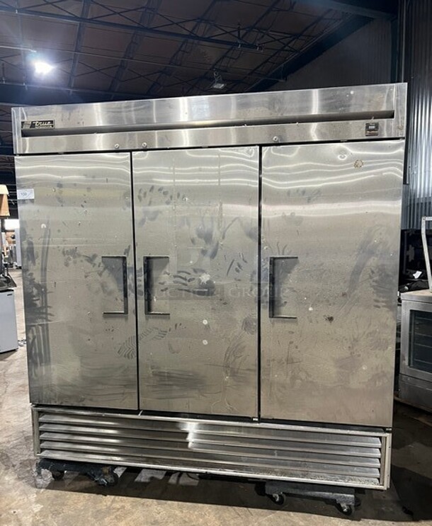 True Commercial 3 Door Reach In Cooler! With Poly Coated Racks! All Stainless Steel! Model: TS72 SN:12884807 115v - Item #1108223