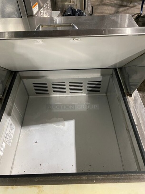 Leader Commercial Refrigerated Sandwich Mega Top Prep Table! With Commercial Cutting Board! With Single Door Underneath Storage Space! All Stainless Steel! MODEL ESLM27SC SN:NP12MK0801B 115V - Image 6 of 9