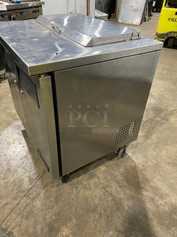 True Commercial Refrigerated Mega Top Sandwich Prep Table! With 2 Door Refrigerated Storage Underneath! All Stainless Steel! With Poly Coated Racks! On Casters! 115V 1 Phase! Model: TSSU-36-08 SN: 8815688! - Image 2 of 8