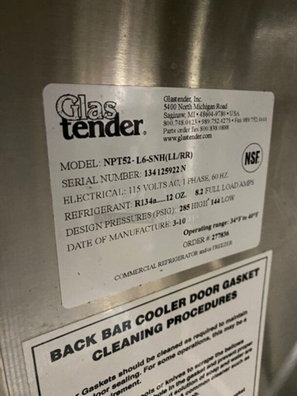 Glastender 2 Door Bar Back Cooler! With Poly Coated Racks! All Stainless Steel! On Legs! Model: NPT52L6SNH(LL/RR) SN: 134125922N 115V 60HZ 1 Phase - Image 7 of 9