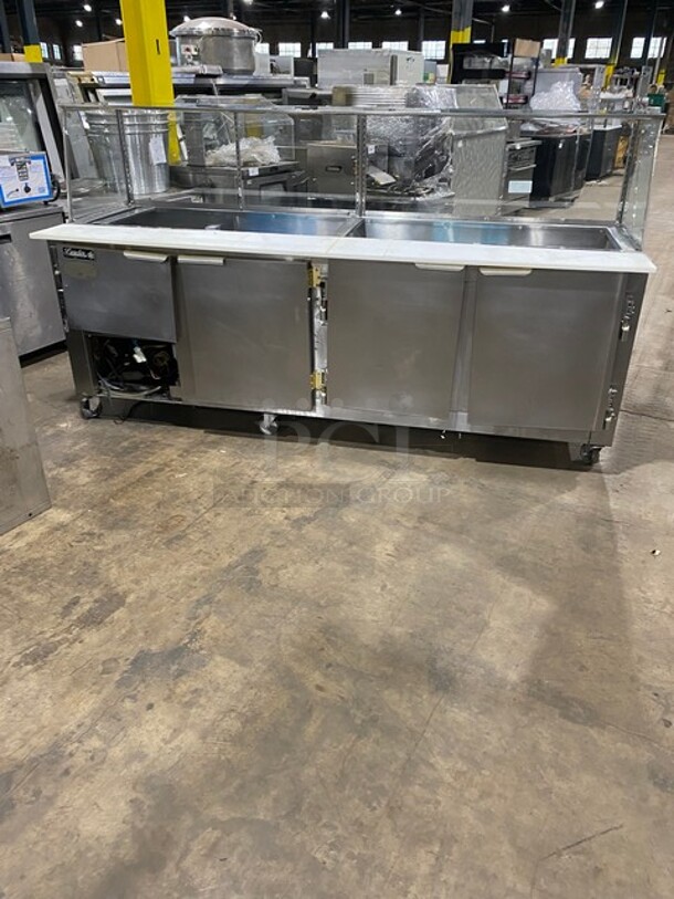 Leader Refrigerated Sandwich/Salad Prep Table! All Stainless Steel! With Glass Food Shield! With Full Length Cutting Board! With 4 Door Rear Cooler Storage Access! With Poly Coated Racks! On Casters! Model: LM96 S/C! - Image 3 of 10