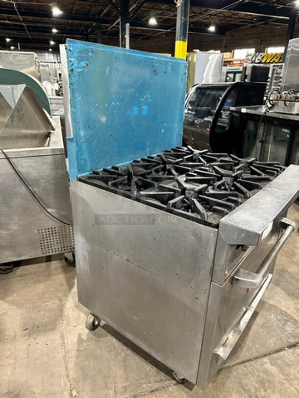 Garland Commercial Natural Gas Powered 6 Burner Stove! With Raised Back Splash! With Oven Underneath! Metal Oven Rack! All Stainless Steel! On Casters! - Image 2 of 10