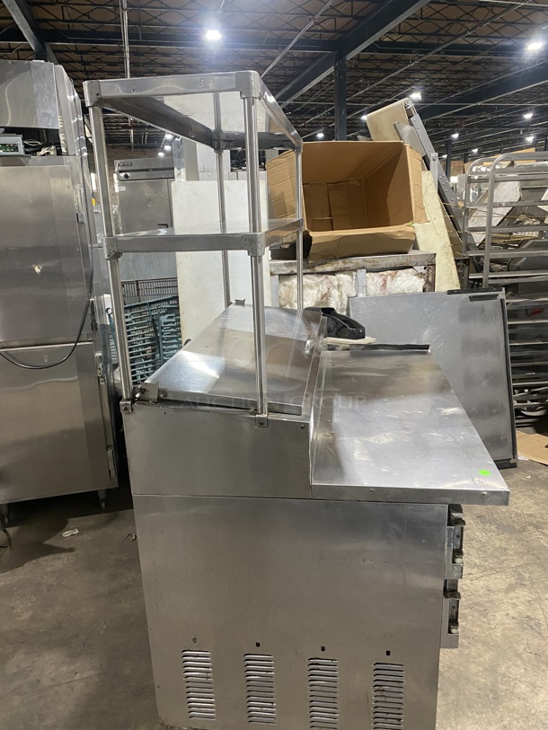 Leader All Stainless Steel Commercial Pizza Prep Table w/ 2 Tier Double Overhead Shelf!  On Commercial Casters! Working When Removed! - Image 2 of 8