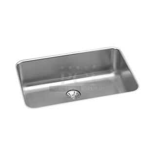 BRAND NEW SCRATCH AND DENT! Elkay ELUH2416PD Lustertone Classic Stainless Steel 26-1/2" x 18-1/2" x 8" Single Bowl Undermount Sink with Perfect Drain. Stock Picture Used For Gallery Picture.