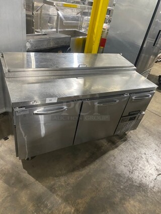 Continental Commercial Refrigerated Pizza Prep Table! With 3 Door Storage Space Underneath! All Stainless Steel! On Casters! Model: CPA68 SN: 15974548 115V 60HZ 1 Phase
