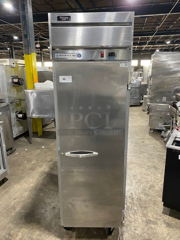 Beverage Air Commercial Single Door Reach In Freezer! With Poly Coated Racks! All Stainless Steel! On Casters! Model: HF11S SN: 12102164 115V 60HZ 1 Phase