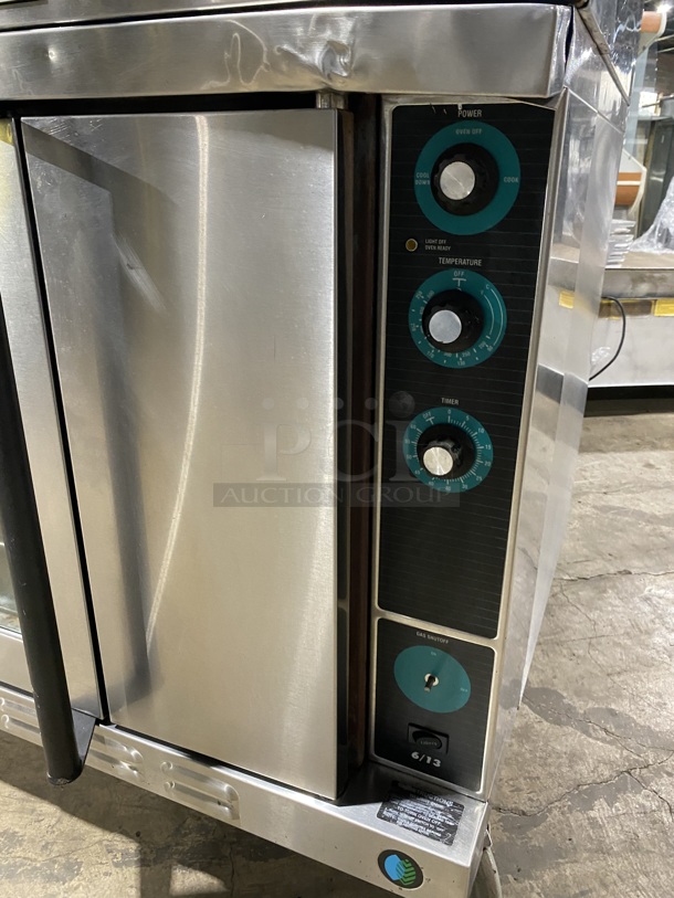 Sweet! Franklin Gas Powered Double Stacked 6/13 Series Convection Oven W/ One View Through &  Solid Doors! With Metal Oven Racks and Thermostatic Controls! On Commercial Casters! Working When Removed! 2 X Your Bid Makes One Unit! - Image 7 of 9