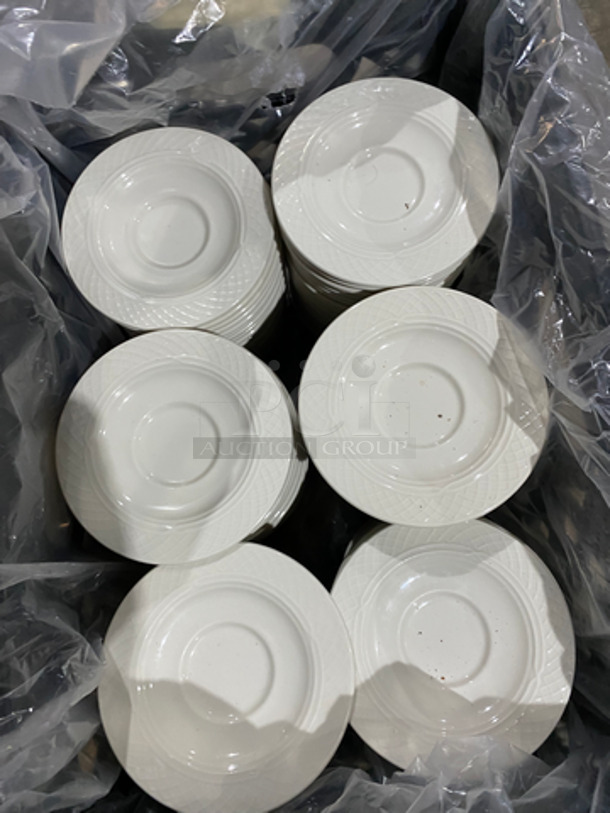 Homer Laughlin White Ceramic Saucers! Includes Black Poly Crate! - Image 2 of 6