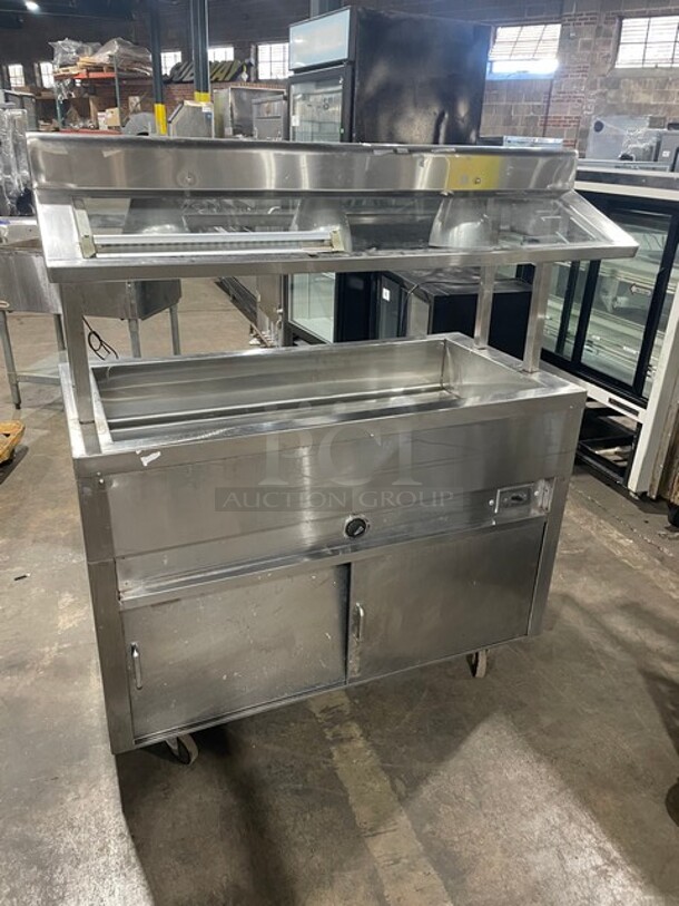 All Stainless Steel Commercial Steam Table! With 3 Overhead Heat Lamps! With Sneeze Guard! With Underneath Storage Space! On Casters! - Image 4 of 9