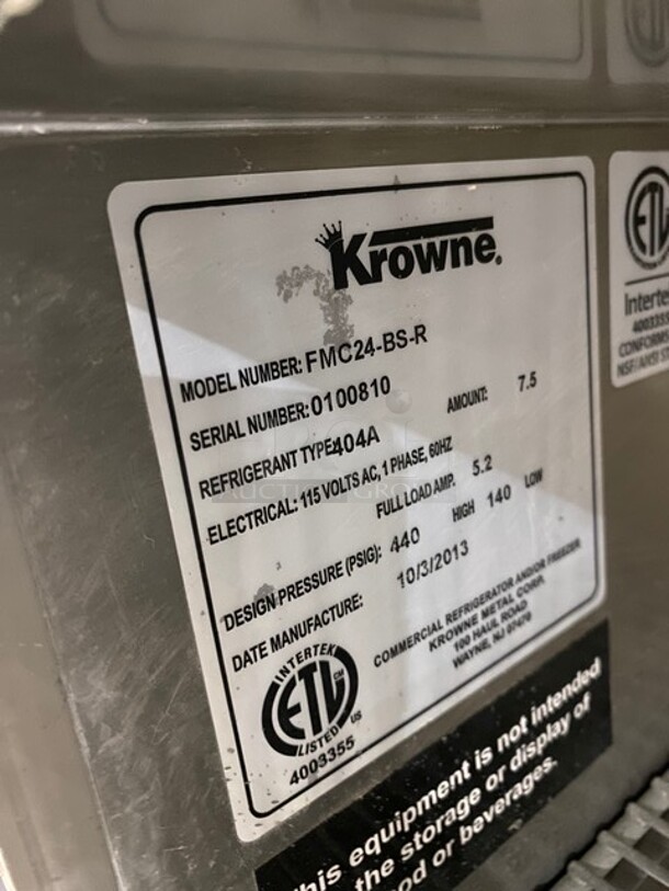 Krowne Commercial Undercounter Glass Chiller! All Stainless Steel! Model: FMC24BSR SN: 0100810 115V 60HZ 1PH
 - Image 6 of 7