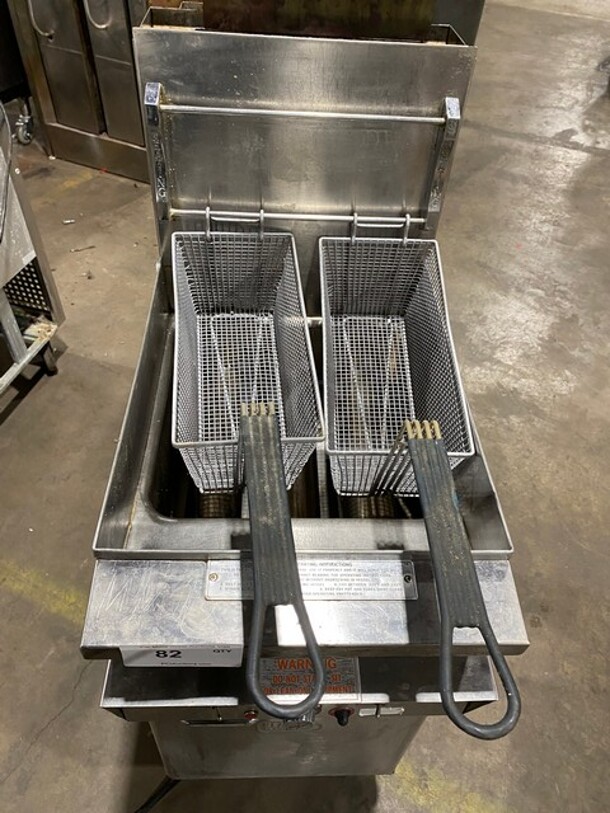 Keating Stainless Steel Commercial Natural Gas Powered Floor Style Instant Recovery Fryer w/ 2 Metal Fry Baskets! MODEL BBHIFM14 SN:R76601B 115V 1PH - Image 5 of 11