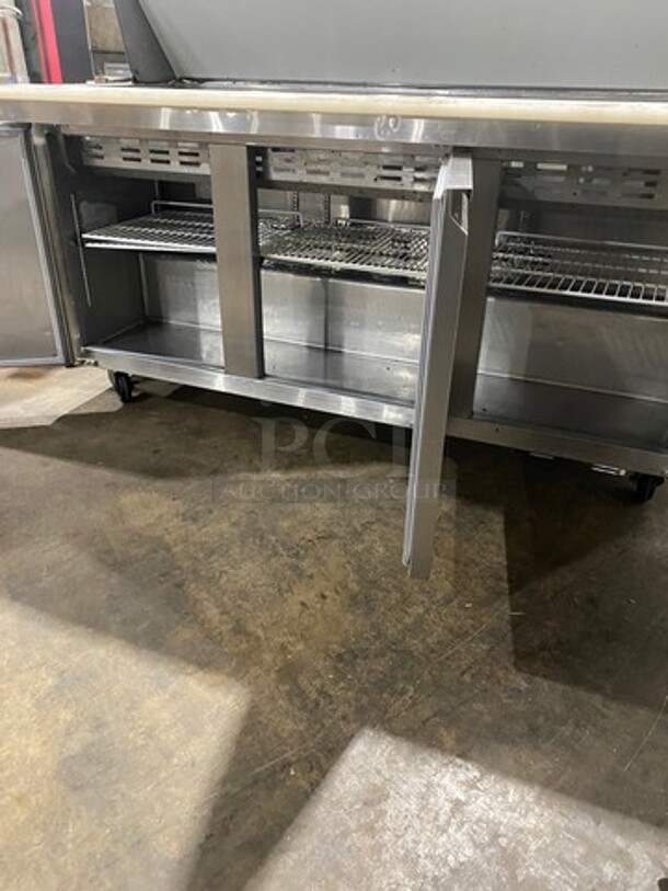 Avantco Commercial Refrigerated Sandwich Prep Table! With 3 Door Underneath Storage Space! Poly Coated Racks! All Stainless Steel! On Casters! Model: 178SSPT71MHC 115V - Image 7 of 9