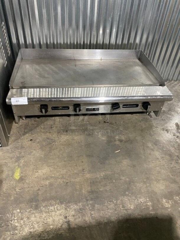 LIKE NEW! LATE MODEL! 2022 Asber Commercial Countertop Natural Gas Powered Flat Top Griddle! With Back And Side Splashes! All Stainless Steel! On Legs! Model: AETG48H SN: 8102486542 - Image 1 of 9
