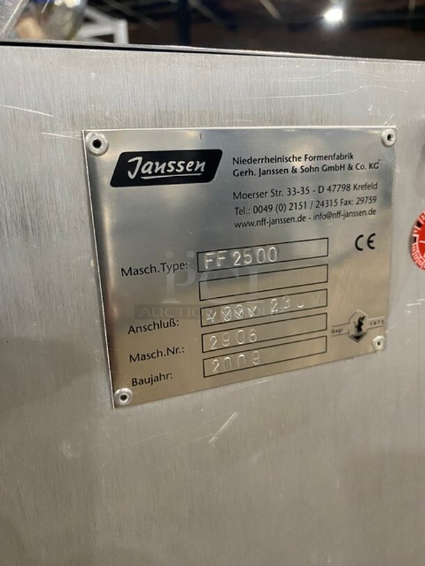 Great! Janssen Commercial Heavy Duty Pastry Forming Machine! Model FF2500 Serial 400Y23UV! On Stand With Legs - Image 7 of 8