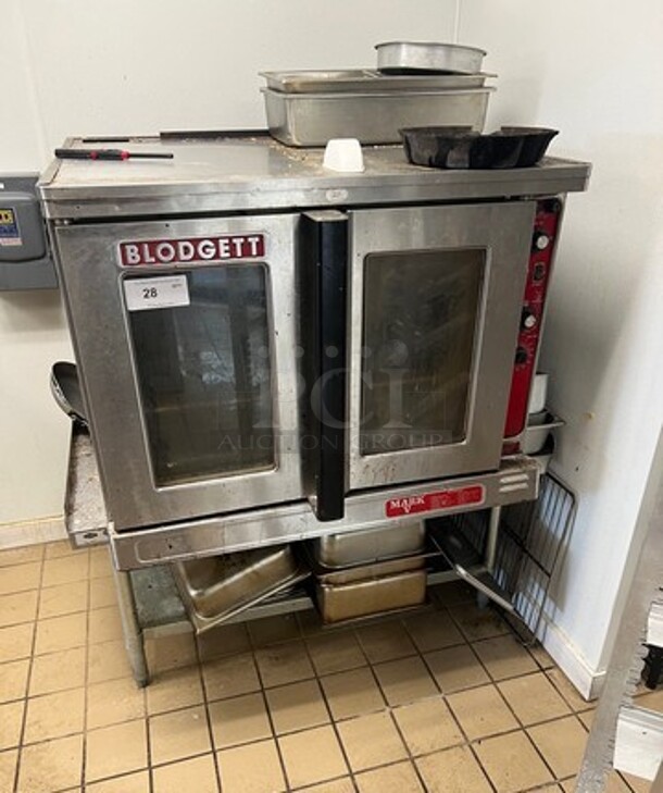Blodgett Mark V Commercial Convection Oven! With View Through Doors! Metal Oven Racks! On Equipment Stand! With Storage Space Underneath! All Stainless Steel! On Legs! WORKING WHEN REMOVED!