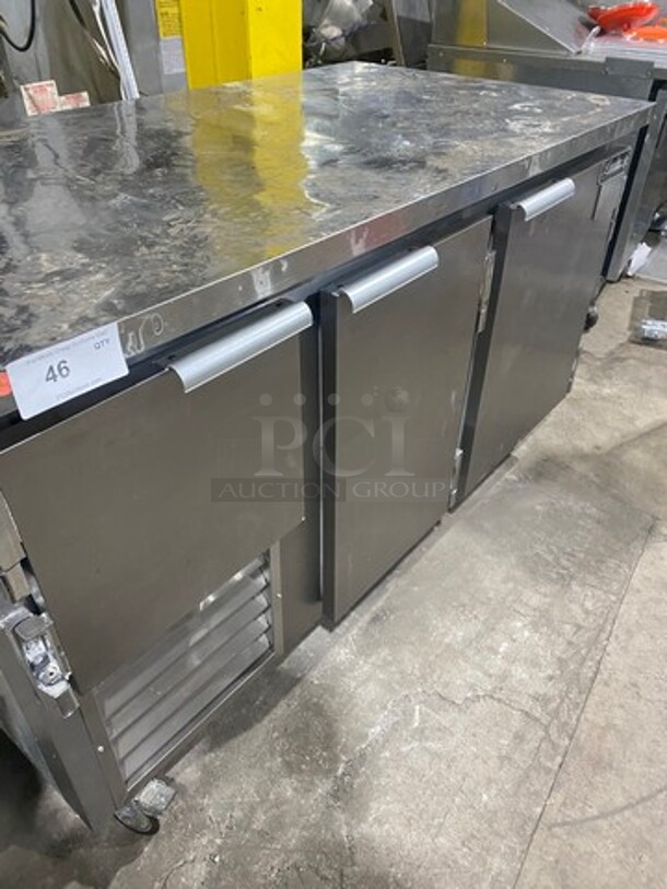 COOL! Leader Commercial 3 Door Lowboy/ Worktop Cooler! With Poly Coated Racks! All Stainless Steel! On Casters! Model: LB60SC SN: PU05C0202 115 Volts, 1 Phase  - Image 10 of 11