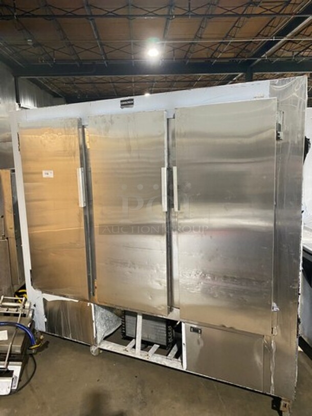 2015 Cool Tech Commercial 3 Door Reach In Cooler! All Stainless Steel! On Casters! Model: CMPH84RIF SN: W50415 120V 60HZ 1 Phase! Missing Interior Fan!