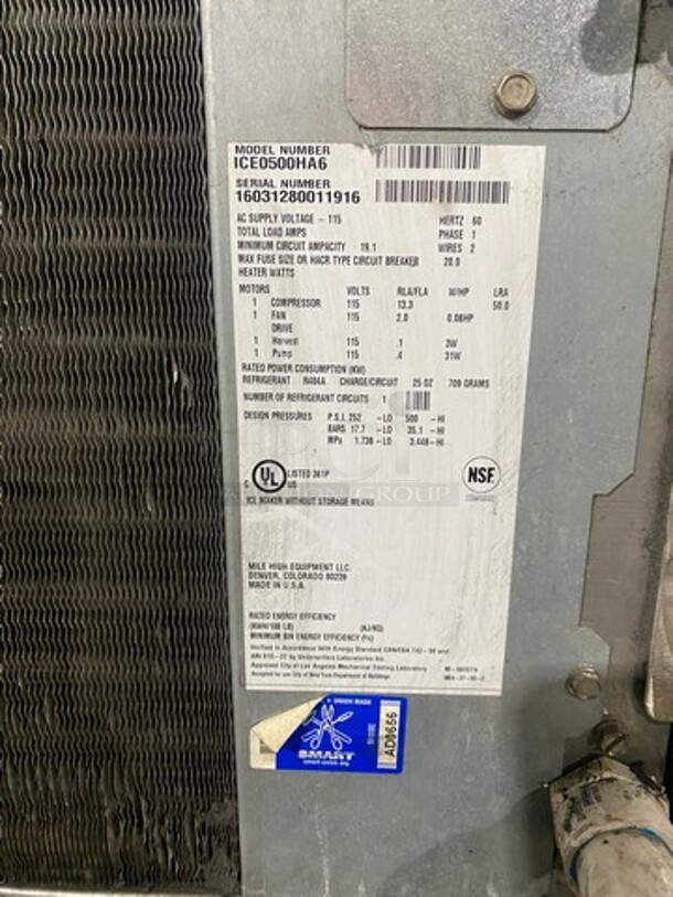 Ice-O-Matic Air Cooled Commercial Ice Maker Machine! On Ice Bin! All Stainless Steel! Model ICE0500HA6 SN:160331280011916 115V 1PH - Image 8 of 11