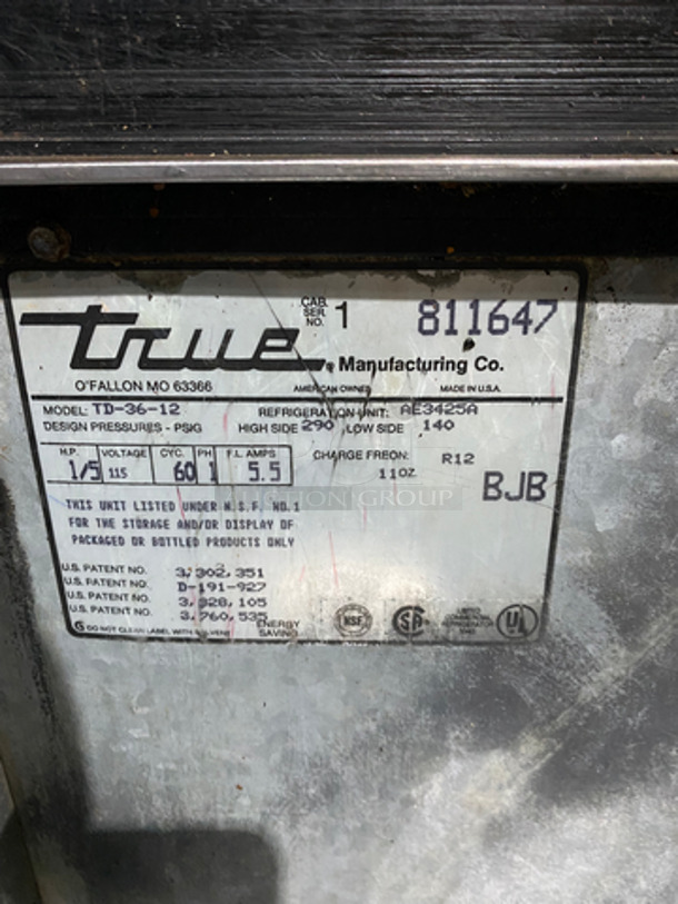 True Commercial Under The Counter Beer Bottle Cooler! With Single Sliding Stainless Steel Top Door! Model: TD3612 SN: 1811647 115V 60HZ 1 Phase - Image 7 of 8