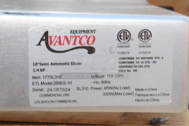 BRAND NEW SCRATCH & DENT! Avantco SL310 10" Manual Gravity Feed Meat Slicer - 1/4 hp. S/N: 24 057624 Missing Sharpener and Two of the feet.  - Image 6 of 6
