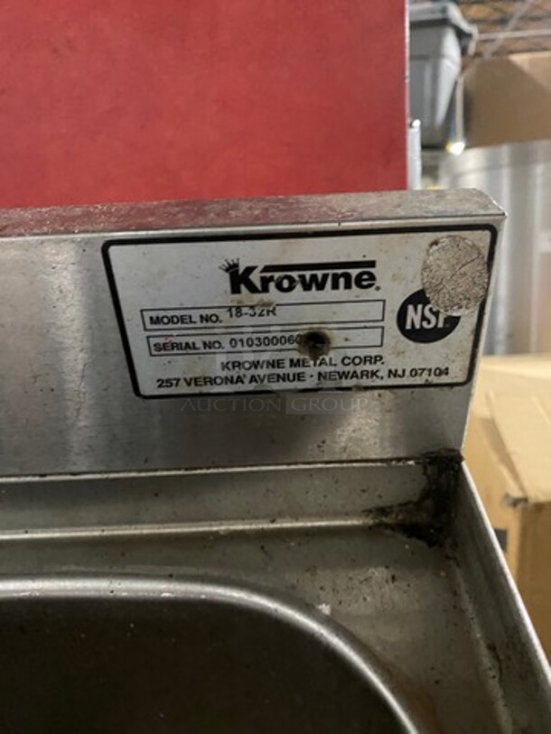 Krowne Commercial 2 Bay Bar Back Sink! With Drain Board! With Back Splash! With Faucets And Handles! All Stainless Steel! Model: 1832R SN: 010300060 - Image 7 of 9