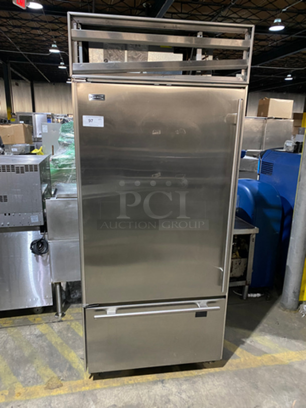 Sub Zero Commercial Single Door Reach In Refrigerator! With Built In Freezer Drawer Underneath! With Shelves And Poly Coated Racks! All Stainless Steel! Model: 650S2 SN: P2199384 115V 60HZ 1 Phase