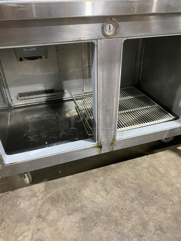 Nice! Kairak Heavy Duty Stainless Steel Pizza Prep Table With 2 Door Storage Space Underneath! On Casters! 115V 1 Phase 60HZ! On Casters!  - Image 6 of 9