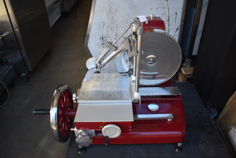 2019 Globe FS14 Metal Commercial Countertop Manual Flywheel Prosciutto Meat Slicer w/ Blade Sharpener. 34x25x28