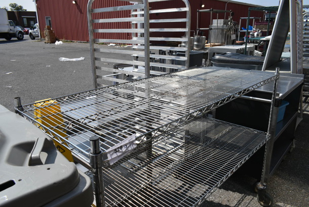 Chrome Finish 2 Tier Wire Shelving Unit on Commercia Casters. BUYER MUST DISMANTLE. PCI CANNOT DISMANTLE FOR SHIPPING. PLEASE CONSIDER FREIGHT CHARGES. - Image 2 of 5