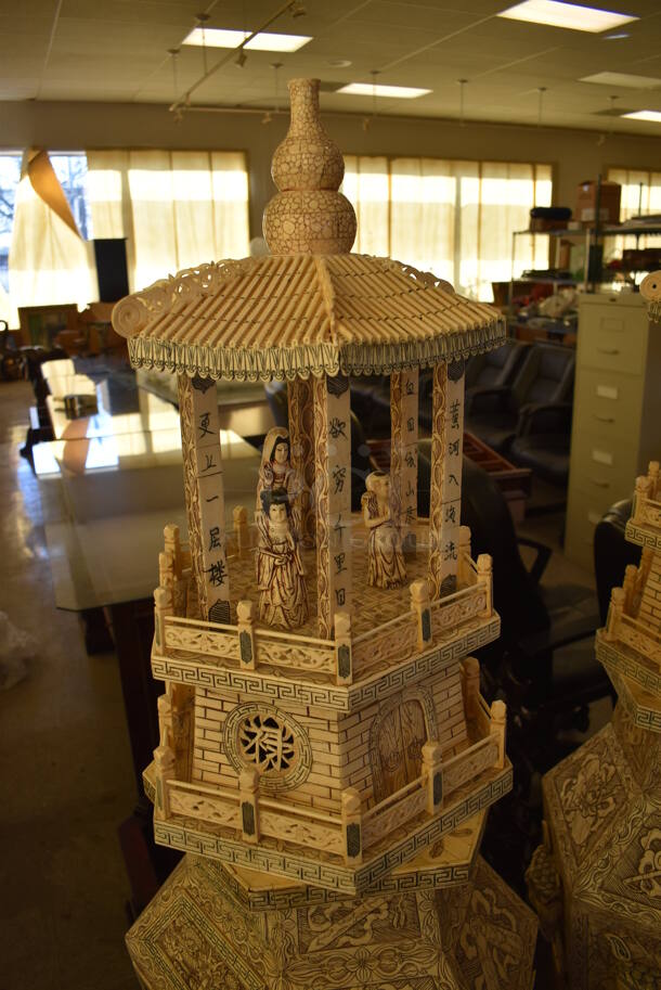 2 VINTAGE Hand Carved Chinese Bone Statues That Weave a Tale of Women Waiting for Their Warriors To Return Home and Warriors Being at War and Reminiscing About the Pleasures of Home. 2 Times Your Bid! - Image 4 of 10