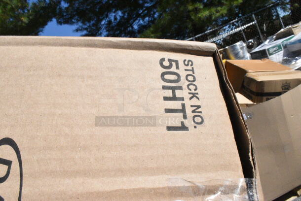 25 BRAND NEW Boxes Including 475DW30ROBK 30 Gallon Black Powder-Coated Metal Round Decorative Waste Receptacle, 130ROLLKFSSV Pre-Rolled Linen-Feel White Napkin and Silver Heavy Weight Plastic Cutlery Set, 50HT1 White Foam Hinged Lid Container, 127RDTFLBULK Choice Microwavable Translucent Customizable Recessed Fit Deli Lid - 500/Case, 795200CSTN1M Carnival King #200 2 lb. Cornerstone Paper Food Tray, 5002FC100 Choice 100 Sheet 2-Ply Facial Tissue Box - 30/Case, Dart C57PST1 ClearSeal Hinged Lid Plastic Container 6" x 5 13/16" x 3" - 500/Case, 612D3COMP Choice 8 1/2"x 6 3/8" 3-Compartment Oblong Foil Take-Out Container with Board Lid - 250/Case. 25 Times Your Bid! - Image 4 of 12