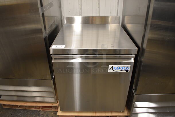 BRAND NEW SCRATCH AND DENT! Avantco Model 178SSWT27FHC Stainless Steel Commercial Single Door Undercounter Freezer w/ Poly Coated Racks on Commercial Casters. 115 Volts, 1 Phase. 27x30x40. Tested and Working!