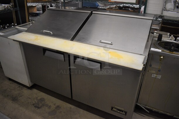 2015 Migali Model C-SP60-24BT Stainless Steel Commercial Sandwich Salad Prep Table Bain Marie Mega Top w/ Cutting Board on Commercial Casters. 115 Volts, 1 Phase. 62x35x48. Tested and Working!