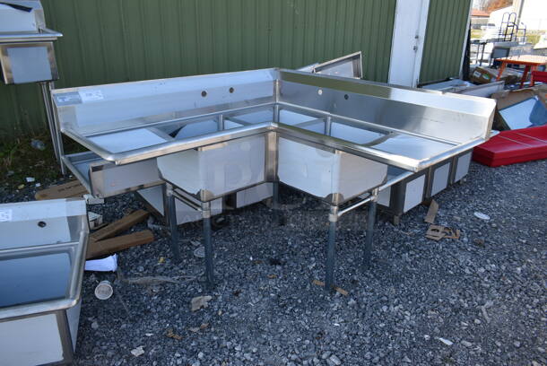 BRAND NEW SCRATCH AND DENT! Steelton 522S31818LRC Stainless Steel Commercial 3 Bay L Shaped Sink w/ Dual Drain Boards. Bays 18x18. Drain Boards 16x20 - Image 1 of 6