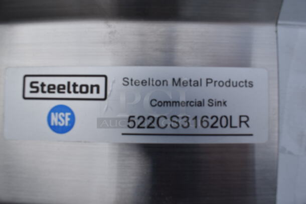 BRAND NEW! Steelton 522CS31620LR Stainless Steel Commercial 18-Gauge  Three Bay Sink w/ Dual Drain Boards. 84x26x44. Bays 16x20x12. Drain Boards 16x22x1 - Image 7 of 7
