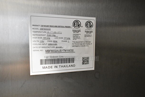 BRAND NEW SCRATCH AND DENT! 2024 Atosa Model MBF8002GR Stainless Steel Commercial 2 Door Reach In Freezer w/ Poly Coated Racks on Commercial Casters. 115 Volts, 1 Phase. Tested and Working! - Image 8 of 8
