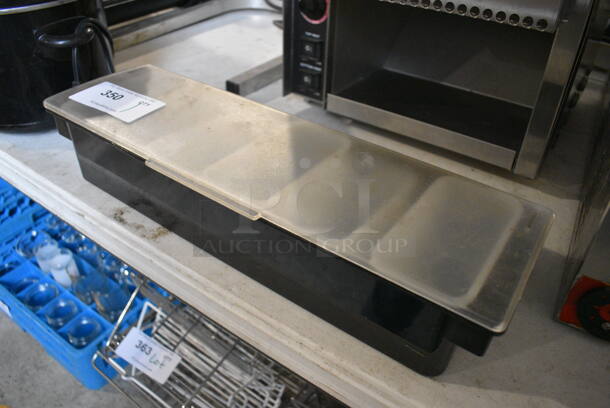 Black and Clear Poly Bar Topping Rail w/ 6 White Drop Ins. 20x6x4 - Image 1 of 3