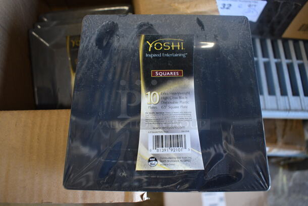 ALL ONE MONEY! Lot of 77 Packs of 10 BRAND NEW IN BOX Yoshi Squares Black Plastic Plates. Total of 770. 6.5x6.5x1