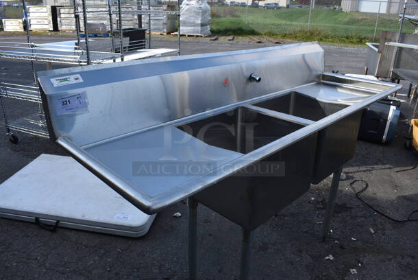 Stainless Steel Commercial 2 Bay Sink w/ Dual Drain Boards, Faucet and Handles. 72x23x45. Bays 17x17x12. Drain Boards 16.5x19x1 - Image 6 of 8