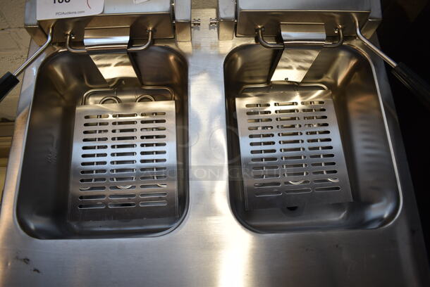 BRAND NEW SCRATCH AND DENT! 2024 Crosson EF-6V-2 Stainless Steel Commercial Countertop Electric Powered 2 Bay Fryer w/ 2 Metal Fry Baskets and 2 Lid. 120 Volts, 1 Phase. - Image 6 of 7