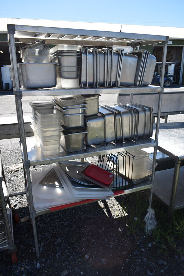 Metal 4 Tier Shelving Unit w/ Contents Including Stainless Steel Drop In Bins.  - Image 1 of 6