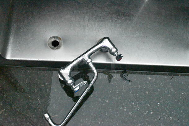 Stainless Steel Commercial 2 Bay Sink w/ 2 Faucets, 2 Handle Sets, Left Side Drain Board. Missing 2 Legs. Bay 24x24x12. Drain Board 19.5x20 - Image 3 of 9