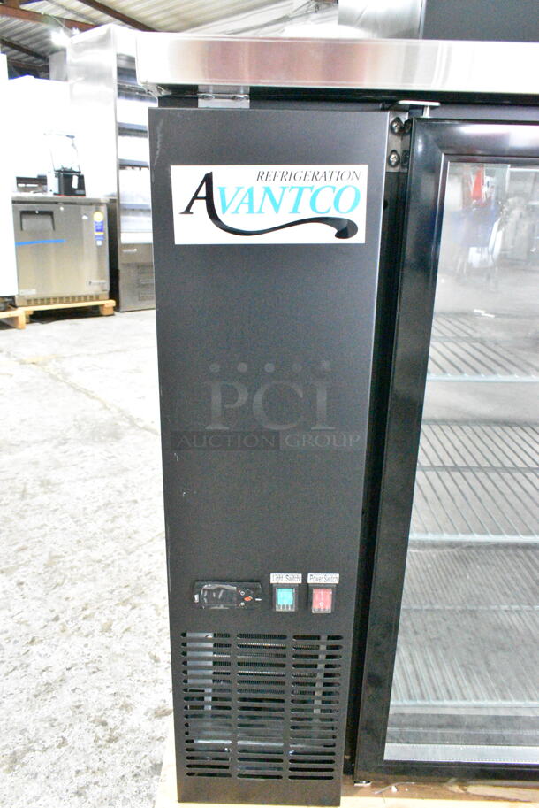 BRAND NEW SCRATCH AND DENT! 2024 Avantco 178UBB72GHC 73" Black Counter Height Narrow Glass Door Back Bar Refrigerator with LED Lighting. 115 Volts, 1 Phase. Tested and Working! - Image 4 of 10