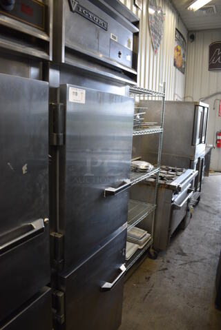 Victory RSA-1D-S7-HD Stainless Steel Commercial Single Door Reach In Cooler on Commercial Casters. 115 Volts, 1 Phase. 26.5x36x84. Tested and Powers On But Does Not Get Cold