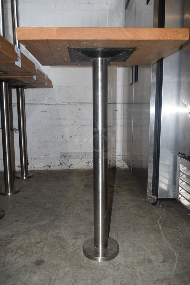 Wooden Butcher Block Bar Height Table on Chrome Finish Metal Table Base. Stock Picture - Cosmetic Condition May Vary.  - Image 3 of 3