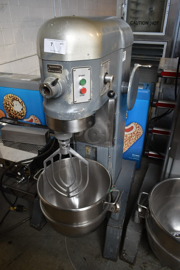 Hobart H-600 Metal Commercial Floor Style 60 Quart Planetary Dough Mixer w/ Stainless Steel Mixing Bowl and Paddle Attachment. 200 Volts, 3 Phase. 